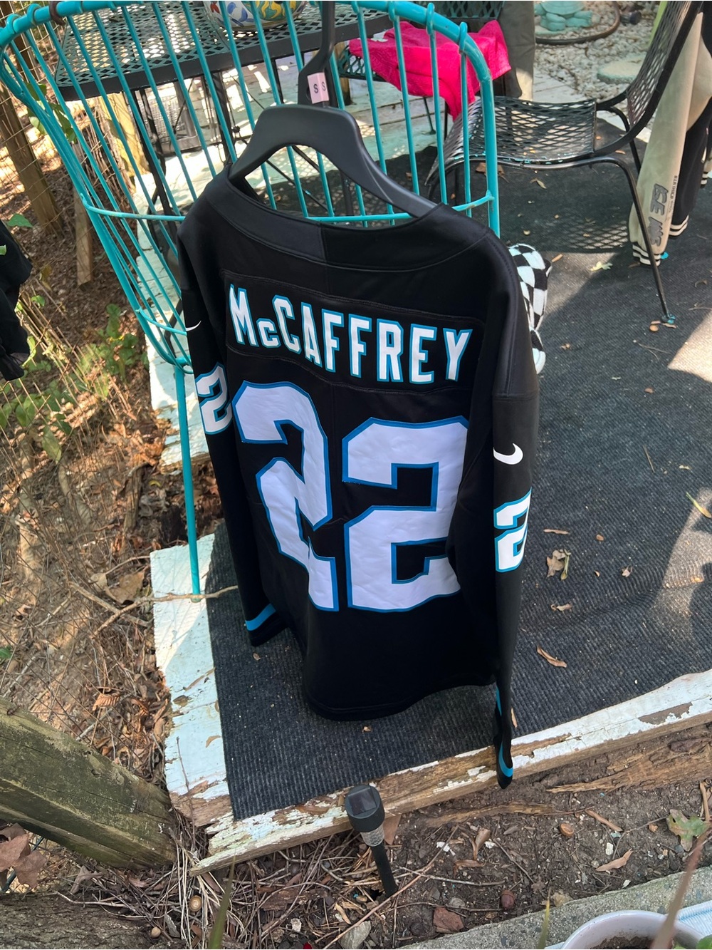 Nike Men’s Black Jersey with White and Aqua Trim - #22 McCaffrey